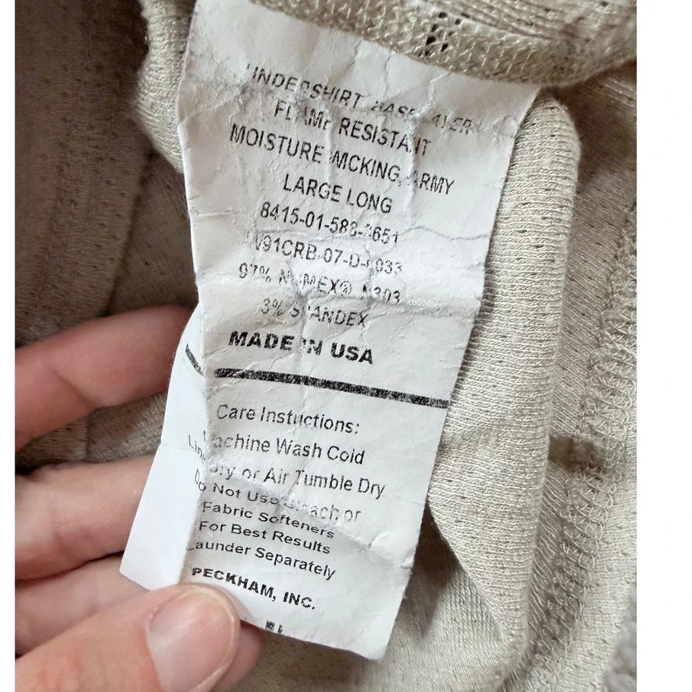 Peckham FREE Base Layer Set Mens Large Long Tan Fire Resistant Nomex Army FR